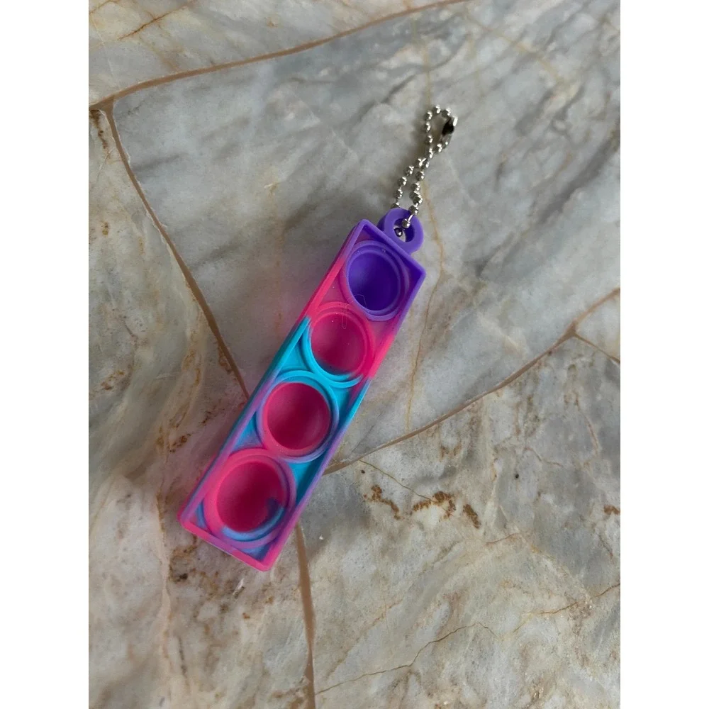 Pop It Fidget Toy Keychain Silicone Tie‎ Dye Purple Pink Blue Sensory Stress Toy